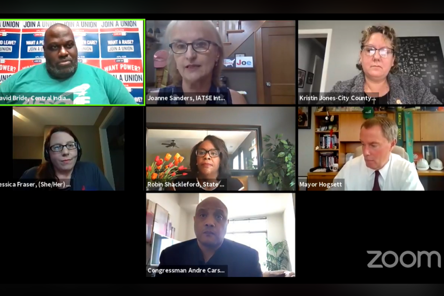 Labor leaders and elected officials in central Indiana talk at the virtual town hall.
