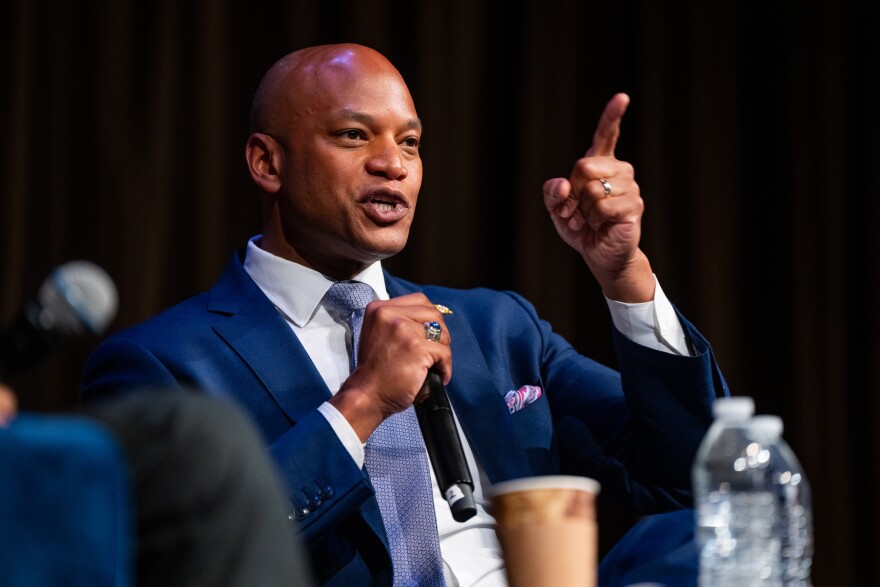 FILE - Wes Moore, governor of Maryland, speaks during the National Action Network (NAN) Convention in New York, April 9, 2026. (AP Photo/Angelina Katsanis, File)