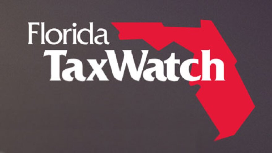 Grey background with a red outline of Florida with the words Florida Tax Watch written across it