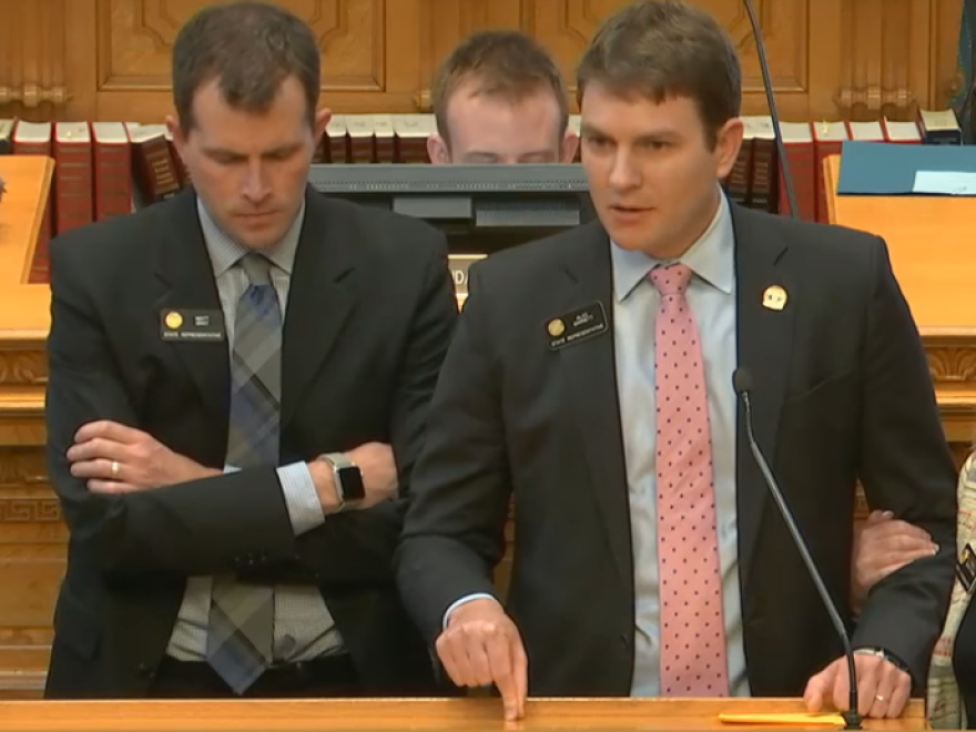 Colorado state Reps. Alec Garnett (right) and Matt Gray (left) said that in recent weeks they had taken to wearing bulletproof vests while at the Capitol for fear of violence from a fellow member who was expelled Friday.