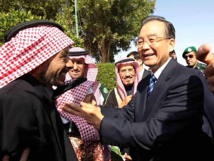China appears to be rethinking its reliance on oil from Iran. Here, Chinese Premier Wen Jiabao (right) visits with the members of the Saudi Arabia-China Friendship Association on the outskirt of Riyadh, Saudi Arabia, earlier this month.