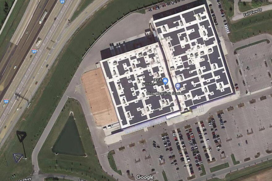 Solar panels on the roof of the IKEA furniture store in Fishers. Economic experts that spoke with the state's energy task force said more companies are looking to be located in states that can help them meet their sustainability goals.
