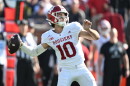 Indiana quarterback Josh Hoover throws a pass in the first quarter of an NCAA college football game against Michigan, Saturday, Oct. 24, 2026, in Ann Arbor, Mich.