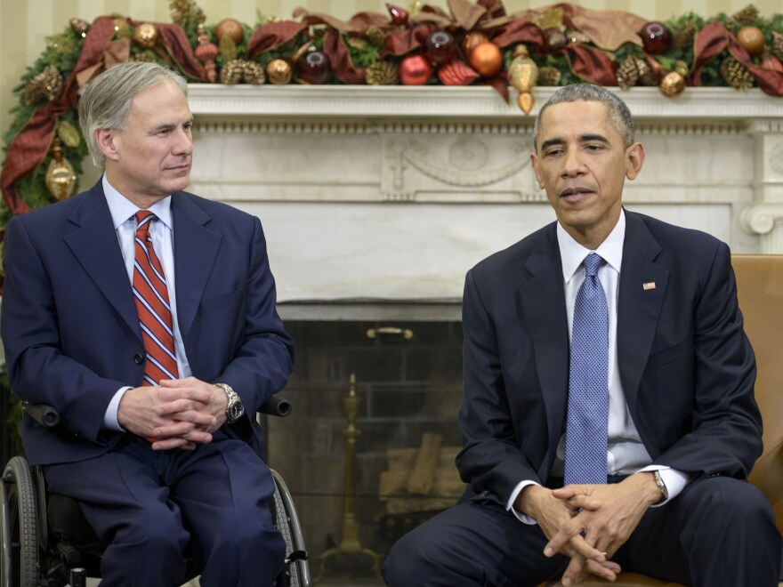 Only Gov. Abbott, pictured here with Obama, opened the package. But because it was not opened as designed, the homemade device did not explode.