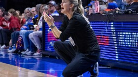 Florida head coach Kelly Rae Finley talks to her team as they play Alabama women’s basketball at the O'Connell Center on Sunday Feb. 22nd. (Kimberly Blum/WRUF)