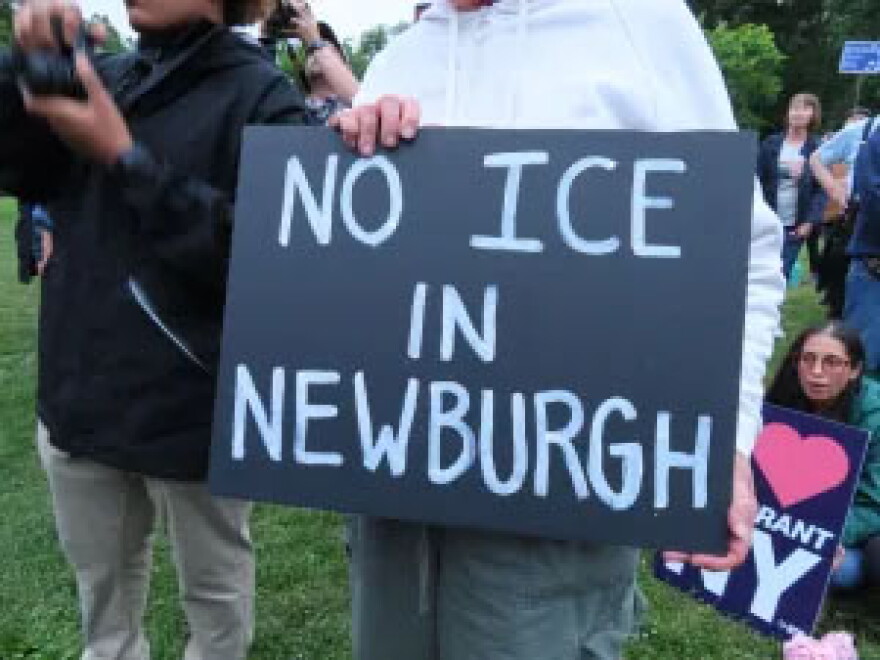 Hundreds gathered at Algonquin Park on July 7, 2026, to protest a potential U.S. Immigration and Customs Enforcement facility in Newburgh, New York.