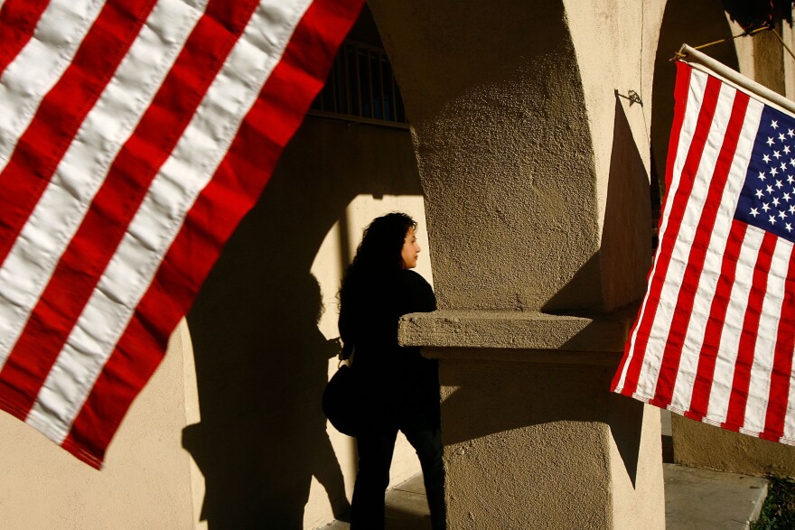 A voter goes to the polls in the predominantly Latino neighborhood of Boyle Heights on February 5, 2008 in Los Angeles, California.