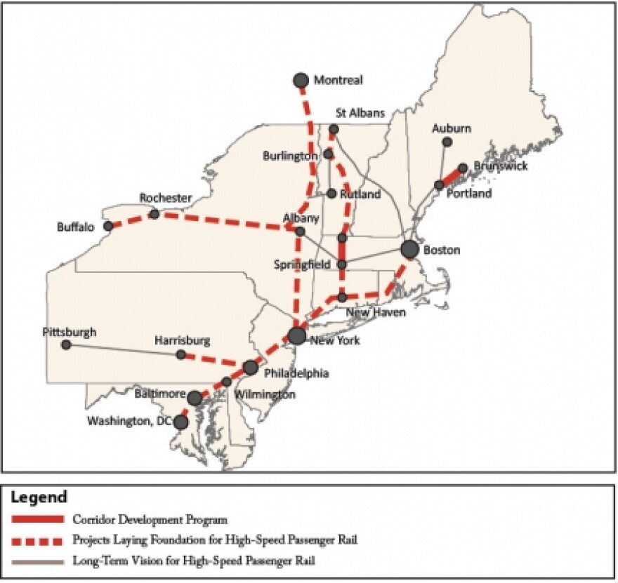 Envisioned high-speed rail system for the northeast.