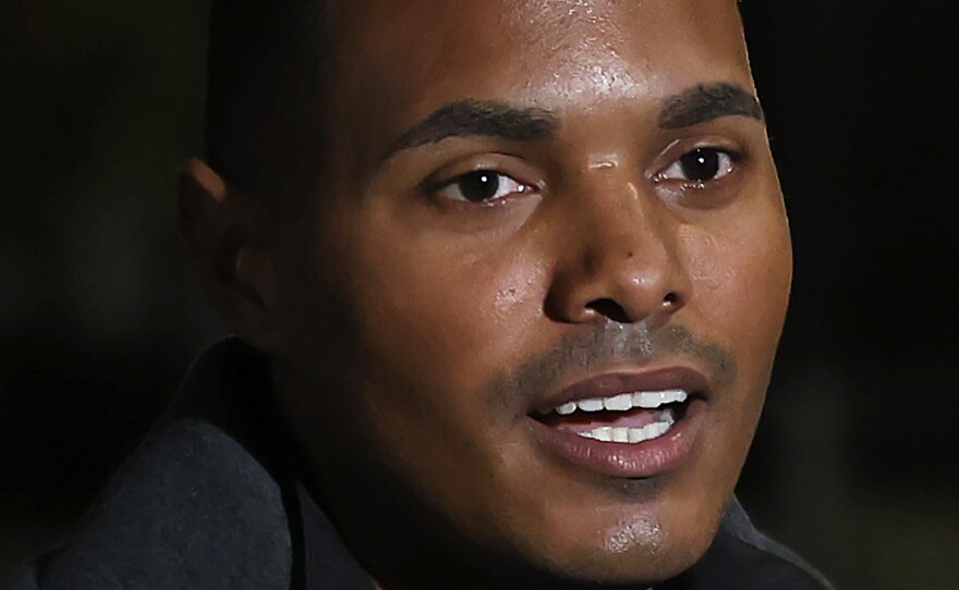 Ritchie Torres speaks to the media on Election Day 2020, in the Bronx borough of New York.