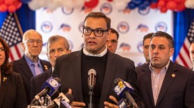 Congressman-elect George Devolder Santos joined the newly  elected GOP members of the Senate and Congress during a press conference on November. 9, 2022 in Baldwin, New York. (Photo by Alejandra Villa Loarca/Newsday RM via Getty Images)