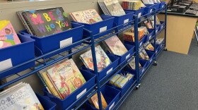 Books seen in the library at Browning Elementary School on Sept. 2, 2025, the first day of the new school year.