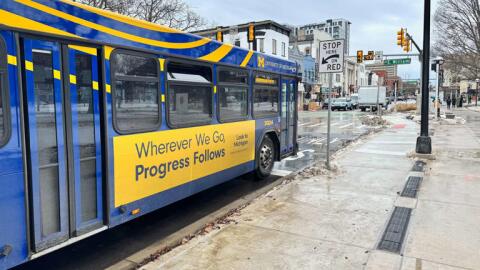 Bus stop in downtown Ann Arbor.