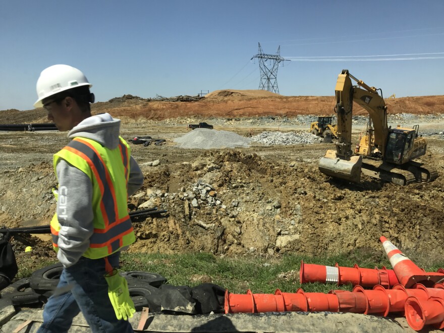 Construction as part of a project to build a coal ash landfill at Trimble County Generating Station on Tuesday April 17, 2018.