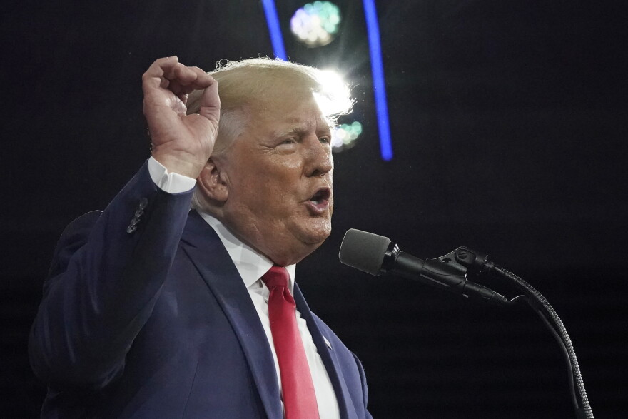 Former President Donald Trump, speaks at the Conservative Political Action Conference (CPAC) Saturday, Feb. 26, 2022, in Orlando, Fla.