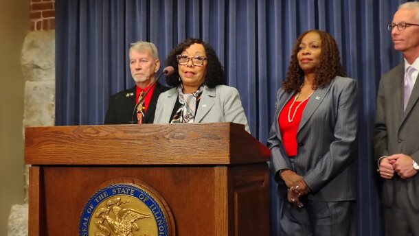 Peoria Mayor Rita Ali talking at the Illinois Municipal League press conference at the capitol in Springfield on Wednesday, Oct. 4.