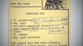 Enchilada pie recipe with green chile highlighted