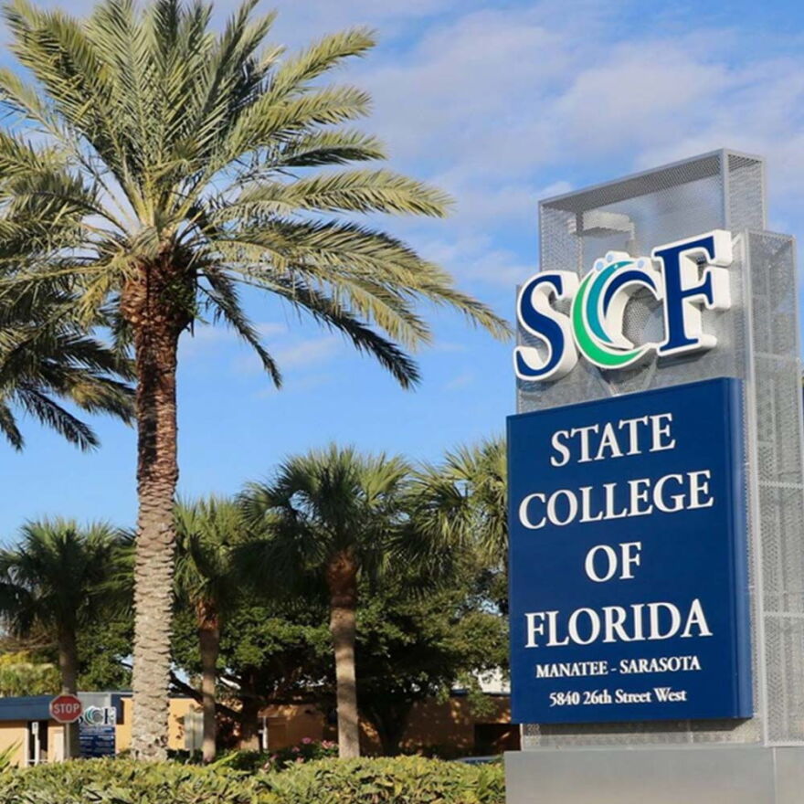 Sign for State College of Florida Manatee-Sarasota campus.