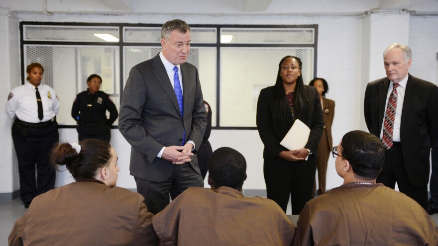 New York Mayor Bill de Blasio tours and meets with youth Dec. 17 at Second Chance Housing on Rikers Island in New York City. Second Chance Housing is an alternative for incarcerated adolescents, instead of punitive segregation, also known as solitary confinement.