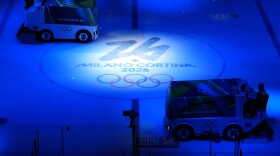 The ice is prepared for a women's ice hockey semifinal match between the United States and Sweden at the 2026 Winter Olympics, in Milan, Italy, Monday, Feb. 16, 2026.