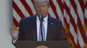 President Donald Trump speaks about the coronavirus in the Rose Garden of the White House, Wednesday.