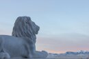 Patience, a lion statue on the west side of the Utah State Capitol seemingly looks over Salt Lake City, Jan. 21, 2025.