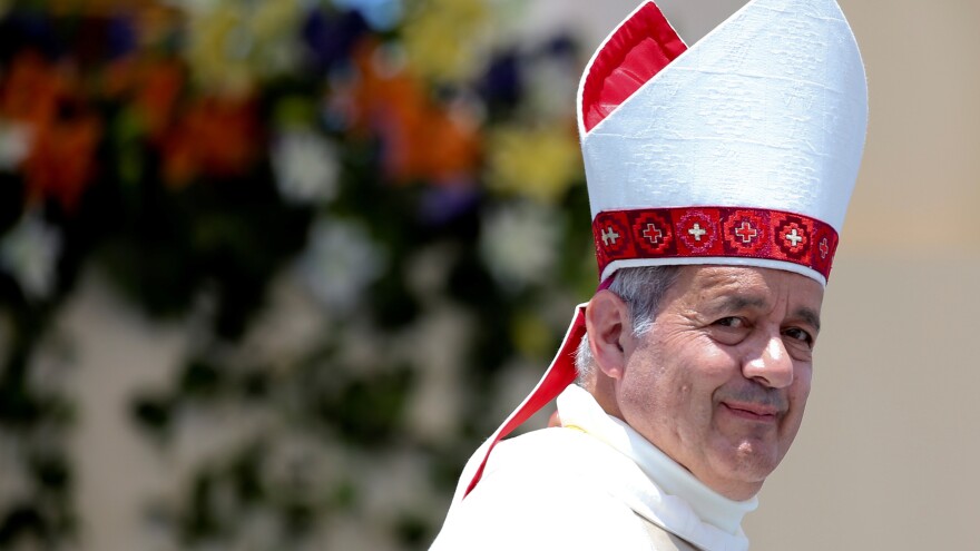 Bishop Juan Barros was defended by Pope Francis on Thursday, as the pope said accusations that the bishop covered up sexual abuse were "calumny." He's seen here at a mass in Iquique, Chile, shortly after the pope made his remarks.