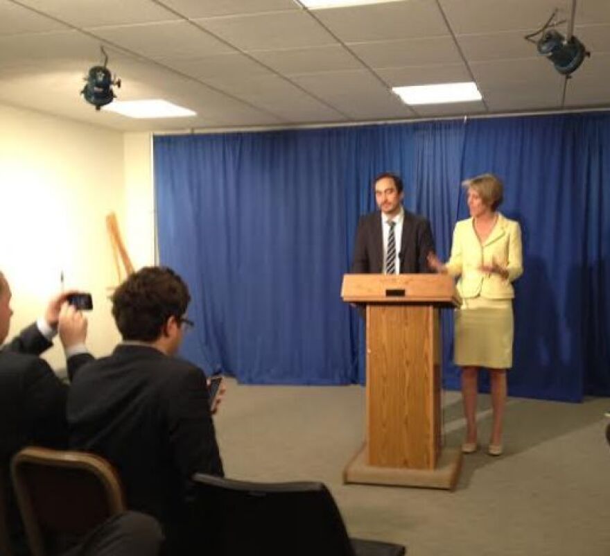 Democratic primary candidate for governor Zephyr Teachout and running mate Tim Wu in Albany in June to discuss their campaign