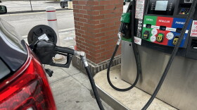 A gas pump dispenses gas north of Columbus, Ohio.