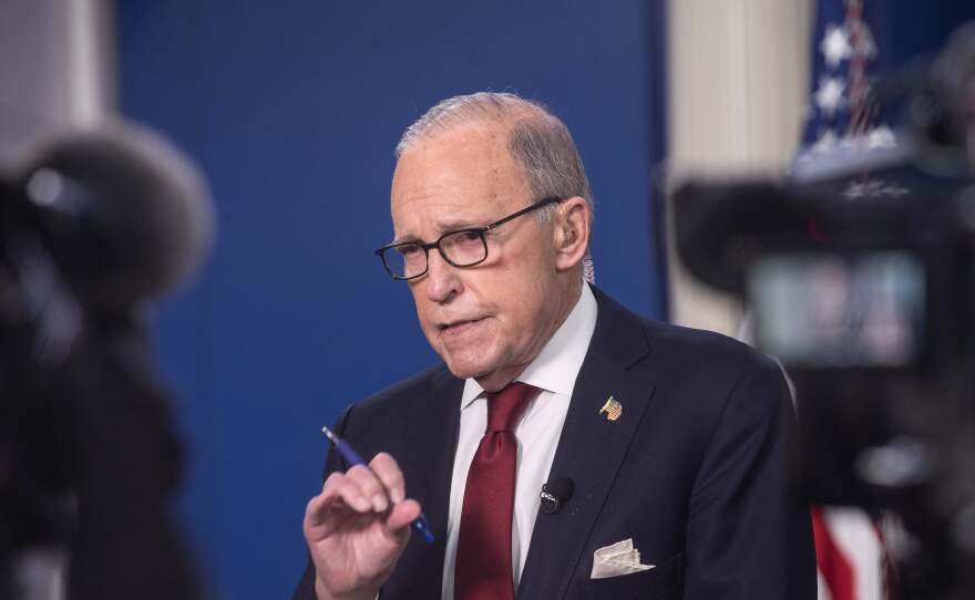 Larry Kudlow, Trump's top economic adviser, speaks to reporters at the White House on Friday.