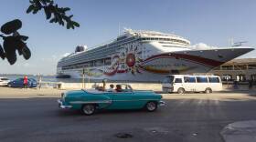 A Norwegian cruise line ship docked in the port of Havana.