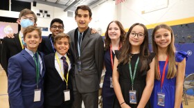 Middle school students behind the NASA downlink event at Creative Learning Academy.