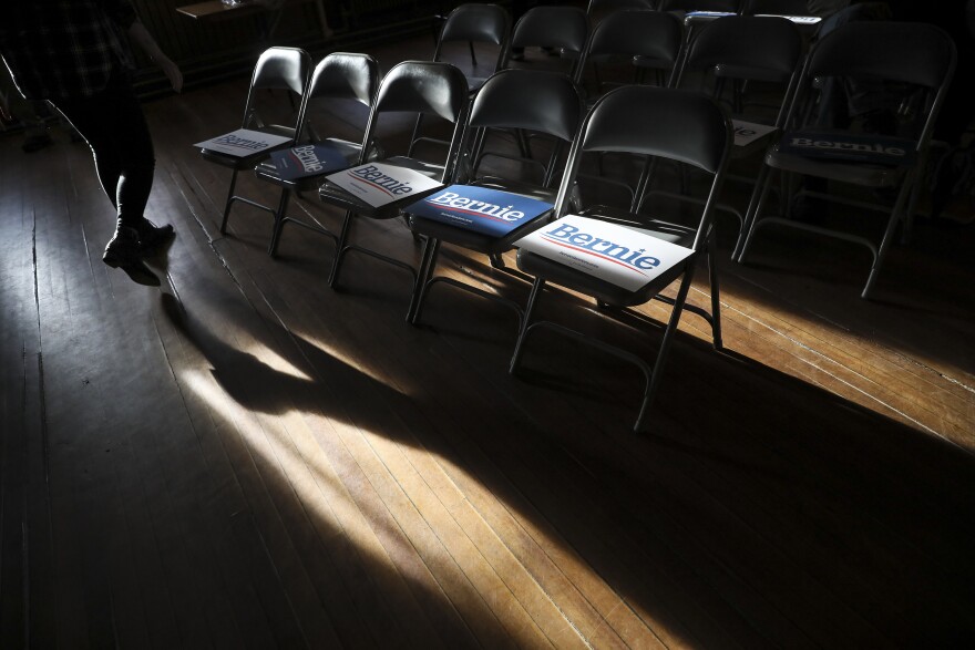 People file in for a Bernie Sanders campaign event held in Newport, N.H., last year.