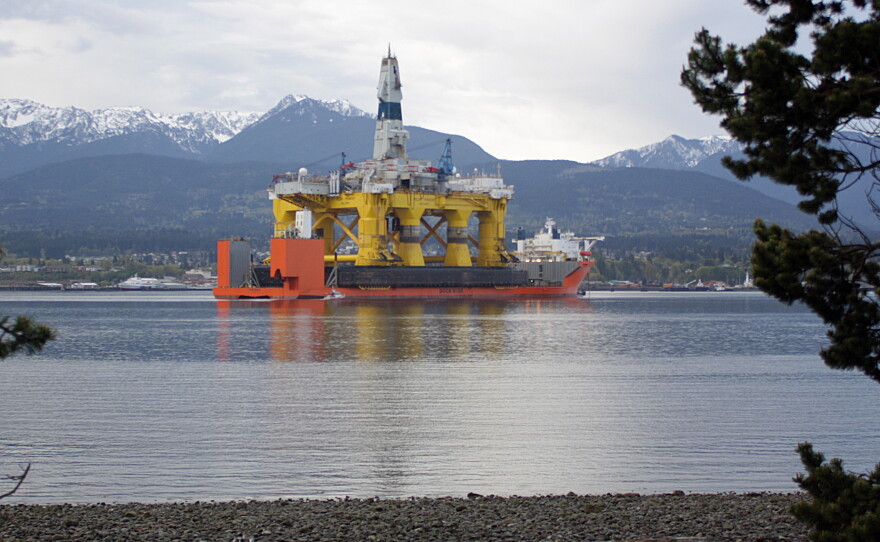 Shell Oil's Polar Pioneer sits at anchor aboard the Blue Marlin in Port Angeles.