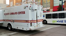 A fire command post sits outside Great American Ball Park ahead of the preparedness drill, Thursday morning.