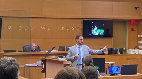 An attorney delivers a closing statement in Orange County Court in Goshen on Monday, March 23, 2026.
