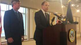 Timothy Liezert, Orlando VA Medical Center Director (L) and Veterans Affairs Secretary Robert McDonald (R). Photo: Abe Aboraya