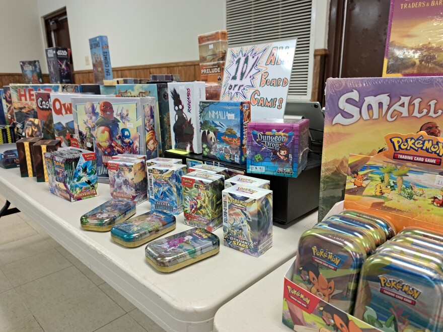 The World Series of Board Gaming regional tournament had a selection of board games to purchase for a discounted price.