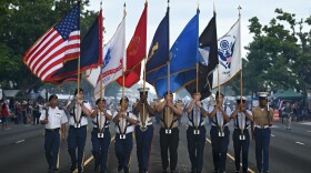 The United States Joint Color Guard leads the 80th Guam Liberation Day parade in Hagatña, Guam, July 21, 2024. The parade celebrated U.S. forces liberating Guam from the Japanese Armed Forces during World War II.