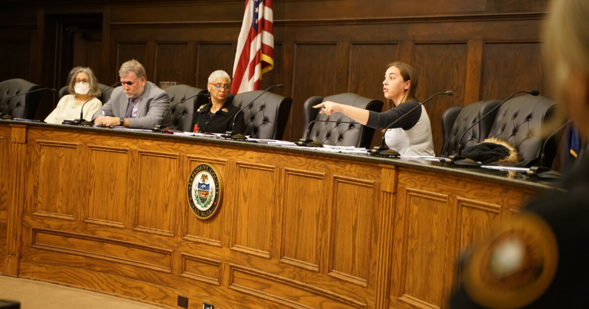 Bethany Hallam speaks at the December 2023 Jail Oversight Board meeting.