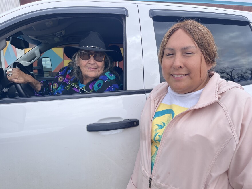Center Pole founder and executive director Peggy White Wellknown Buffalo (left) and daughter Mila Big Hair, also with Center Pole.