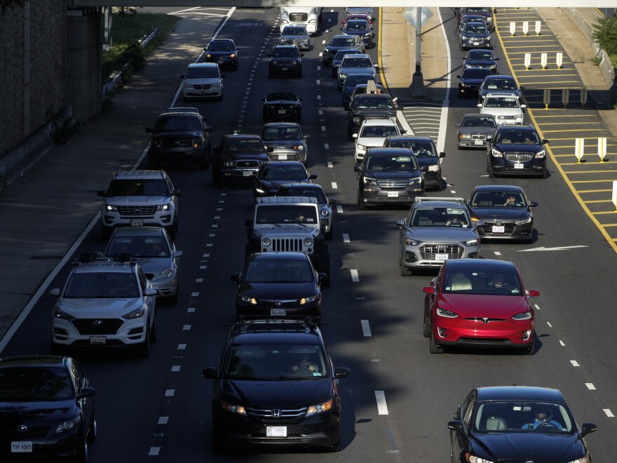 Traffic moves along Interstate 395 on Friday morning in Washington, D.C.