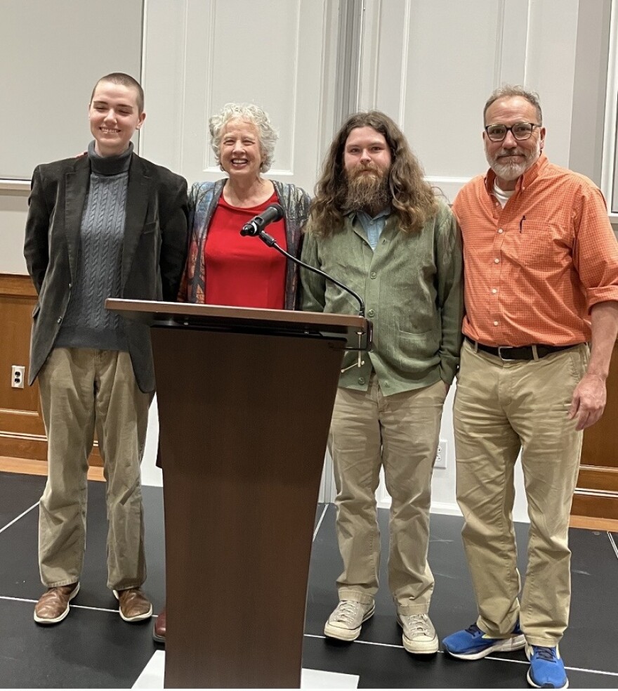 Pauletta Hansel is joined by student awardees, Skye Struwig and Dylan Howell, along with Transylvania University's Maurice Manning.