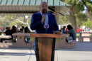 The Chairman of the Duckwater Shoshone Tribes, Warren Graham, speaks about how important the tribe's ancestral lands are to him and the tribe to a crowd on Public Lands Day on Saturday, September 26, 2026, at Freedom Park in Las Vegas.