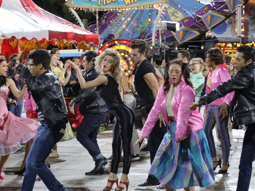 Julianne Hough and Aaron Tveit in <em>Grease: Live.</em>