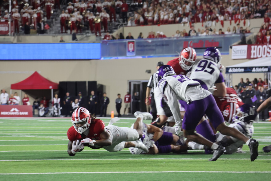 Indiana RB Turbo Richard getting tackled just after the first down marker.