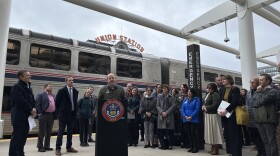 Gov. Jared Polis and kicked off the demonstration train trip along the proposed Front Range Passenger Rail Route at Denver's Union Station on Thursday, March 7 2024. The planned passenger service will go from Fort Collins in the north to Pueblo in the south.