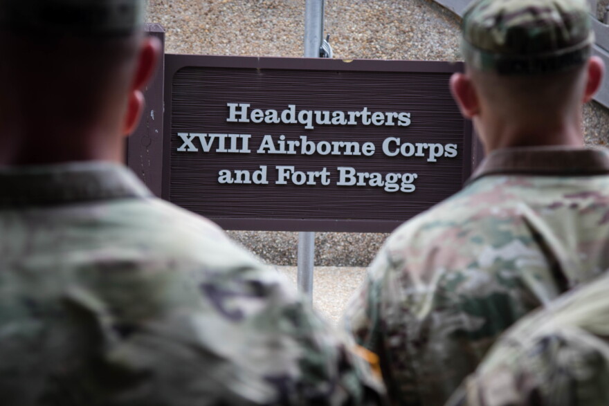 Soldiers gather for a 2019 awards ceremony at Fort Bragg, N.C. The base is one of 10 that Pentagon leaders say they are open to renaming.