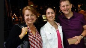 WXXI morning host Brenda Tremblay, WXXI intern Riesa Cassano, and NYSSMA High School Classroom Music Chair Laurence Tallman