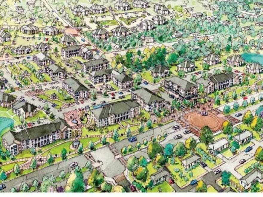 An aerial rendering of what a revamped Orange Avenue Apartments development would look like (2018).