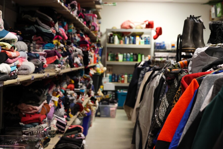 Recently donated clothes that have been sorted through, cleaned and are ready to be put out on the floor